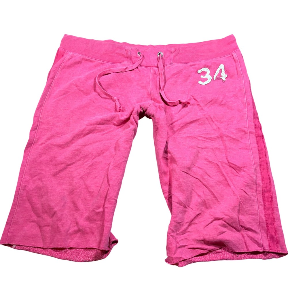 Y2K Capri American Eagle Pink Sweat Shorts Fleece Drawstring Athletic Womens 34